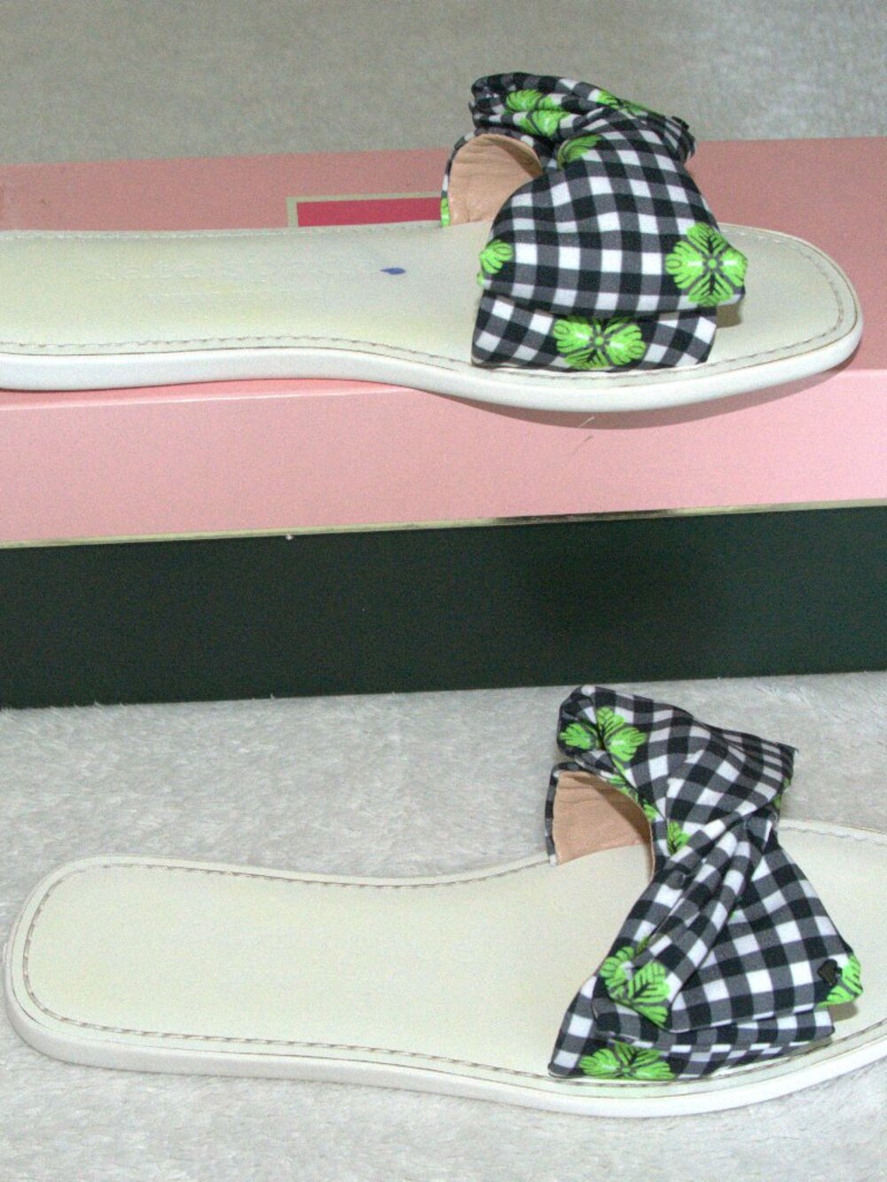 Kate Spade New York Bikini Bow Slide Sandals in Gingham Pattern size 6B